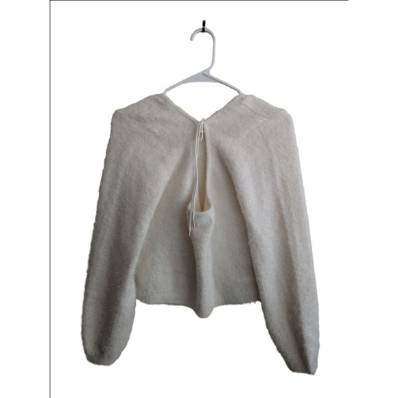 Women's Anthropologie Ivory Fuzzy Tie-Back Crew Neck Sweater M - Picture 5 of 10